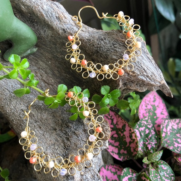 Handmade Wire wrapped hoop earrings - Picture 1 of 3